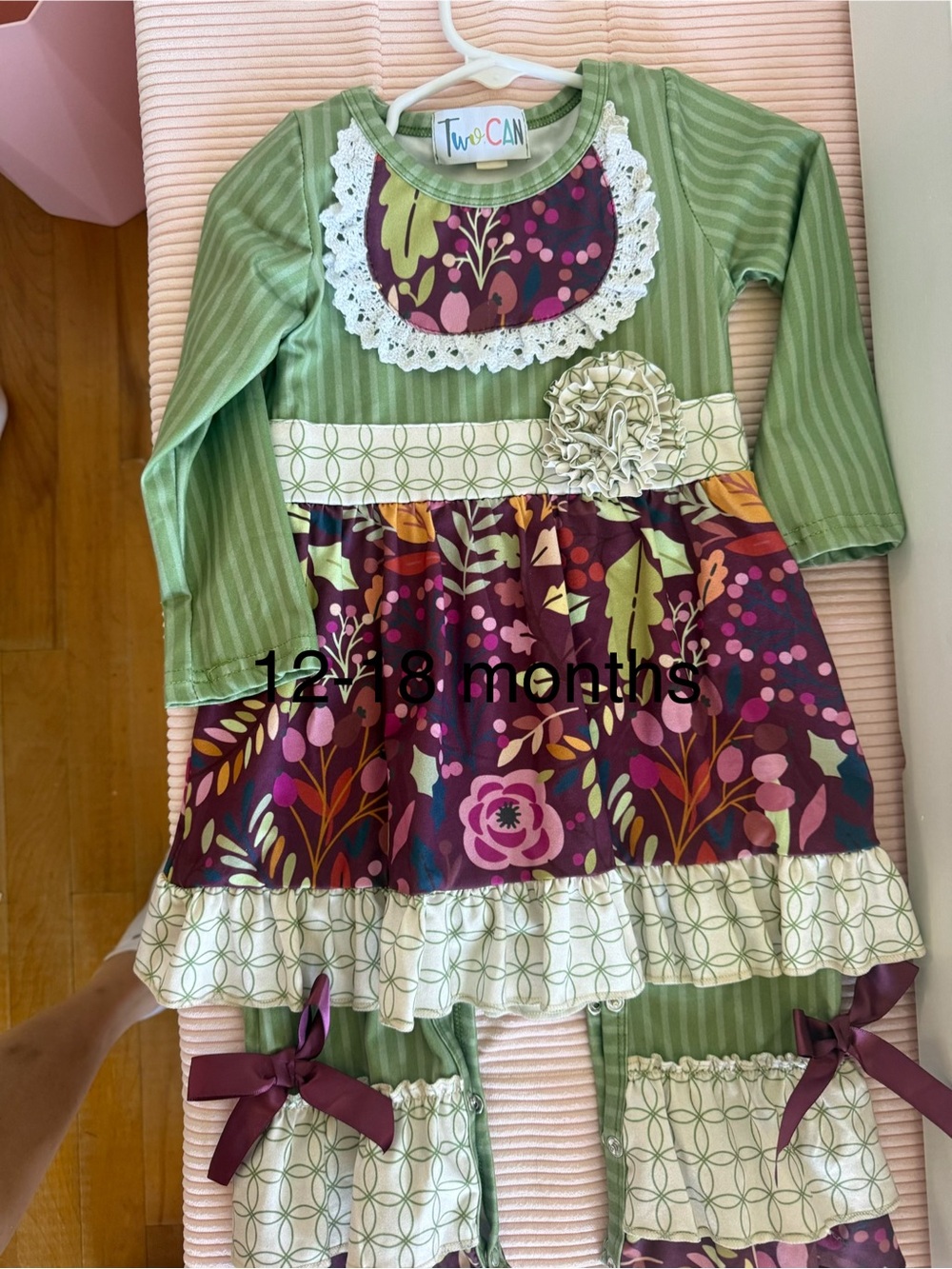 Green & Purple Floral Ruffle Dress for Baby Girls